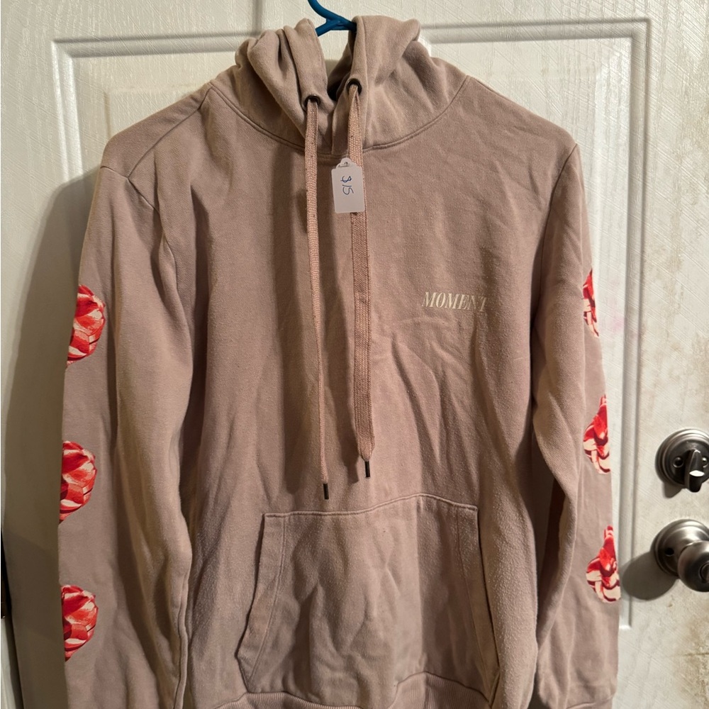 No Boundaries Beige Hoodie with Red Accents